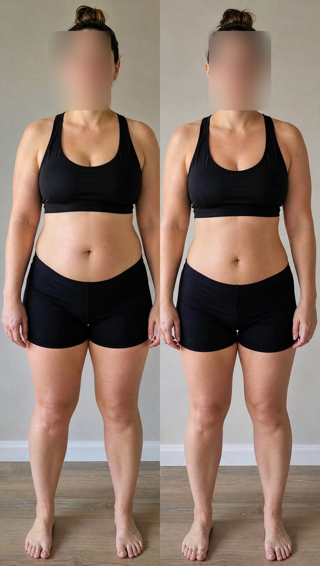 Before and after — A flatter-looking midsection — water, not willpower.