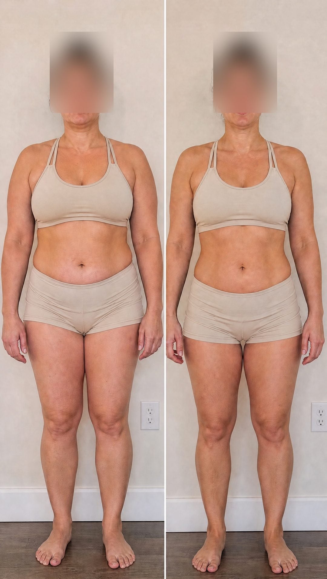 Before and after — Legs lighter, waist less puffy — after one week.